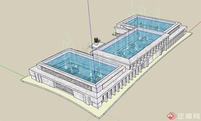 园林景观节点喷泉水池景观设计su模型